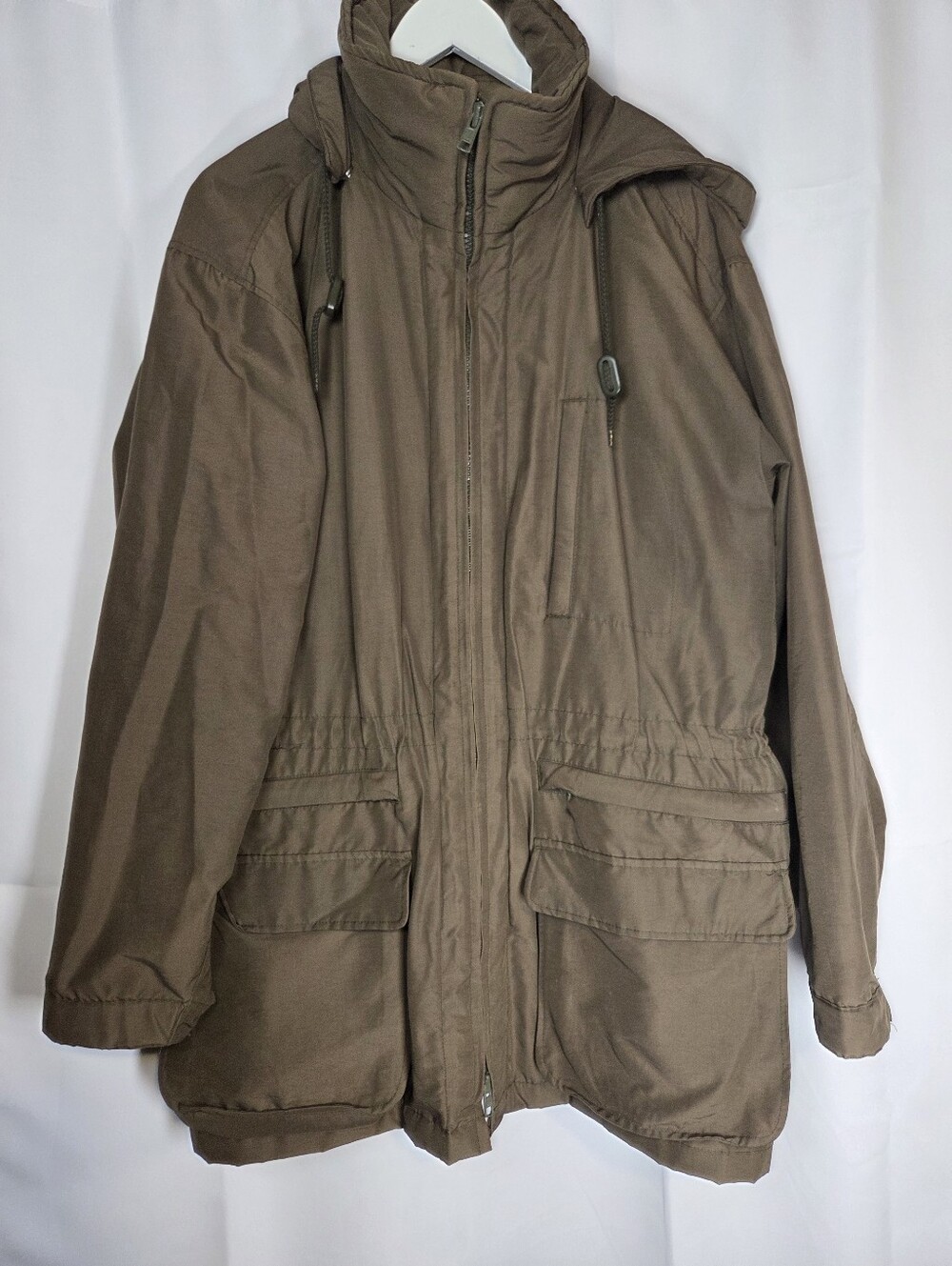 Vintage J Crew Military Brown Hooded Nylon Field Utility Jacket Coat Men's M